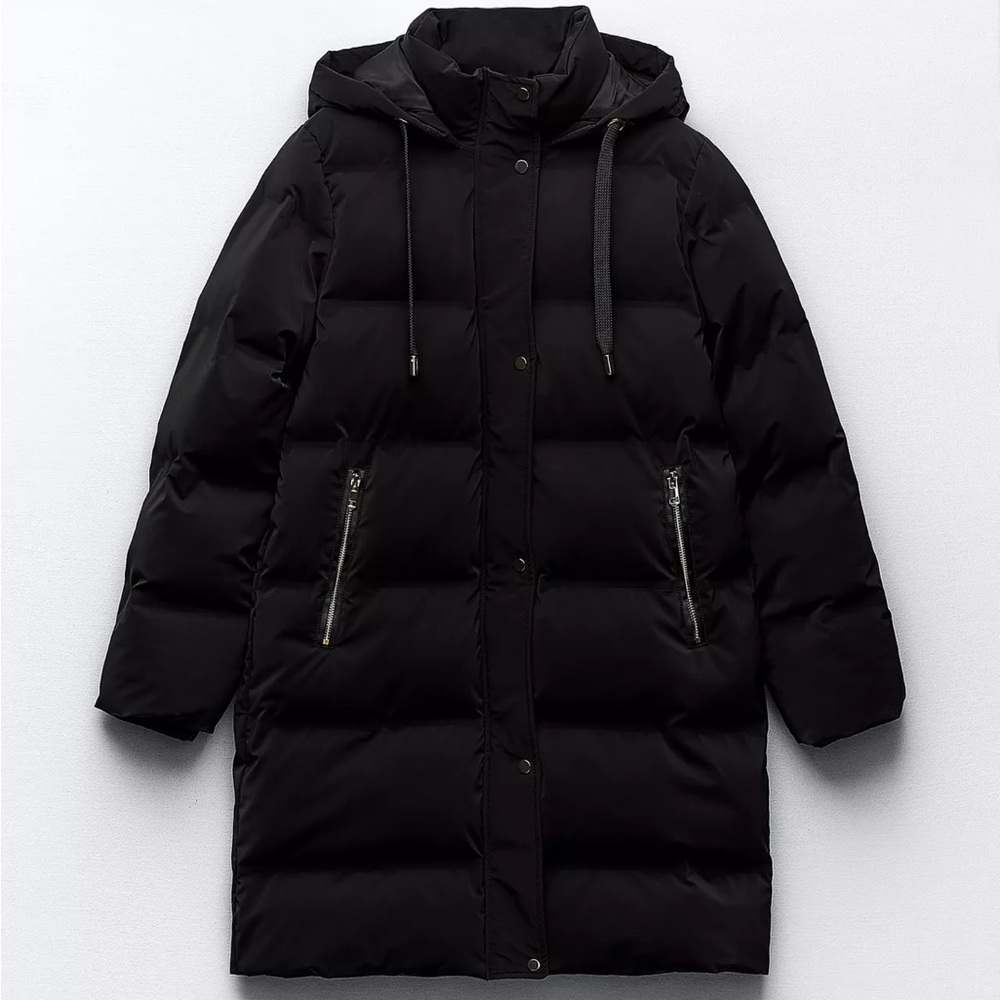 Zara Black Hooded Puffer Coat